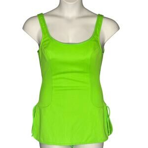 Vintage 70s Styled In California Pin Up Swimsuit Medium Neon Green Skirt Bottom